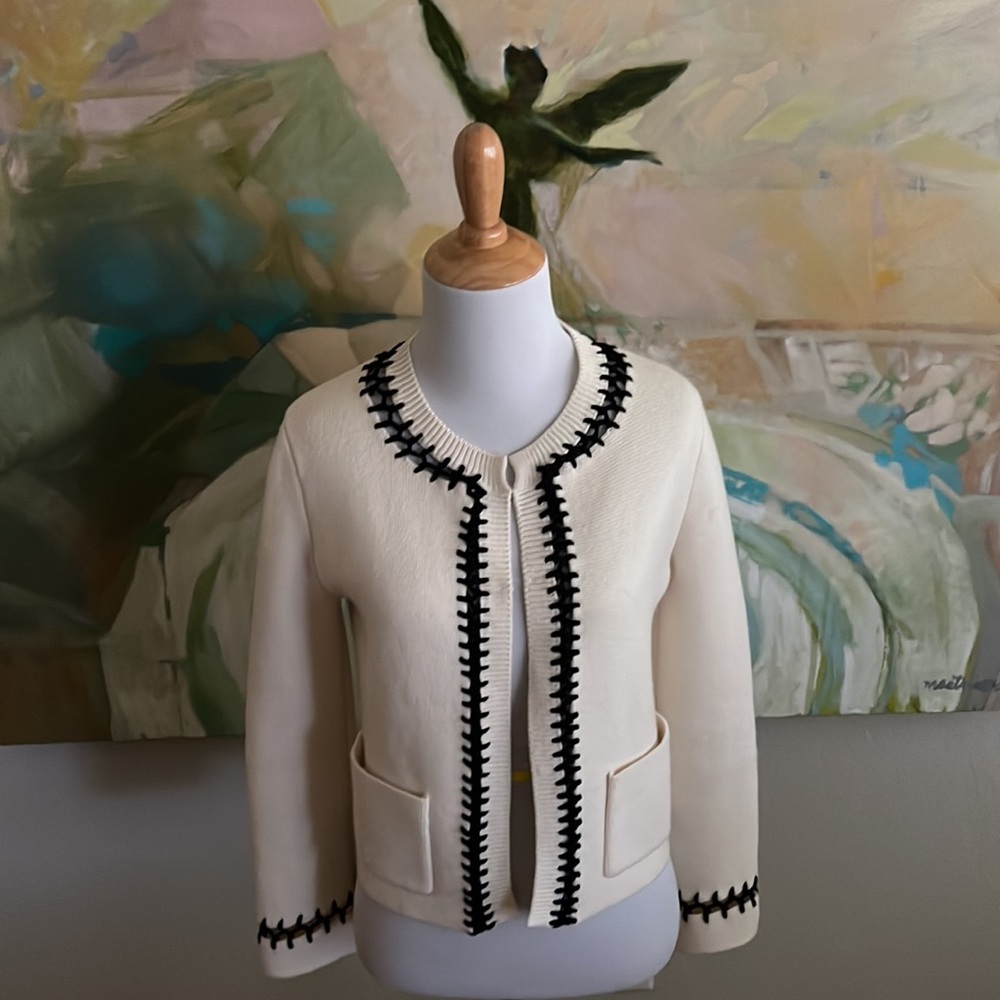 Maje Cream Knit Jacket with Black Detailing size 1 / small